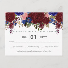 Elegant Burgundy Blue Blommigt Bröllop OSA budget Vykort