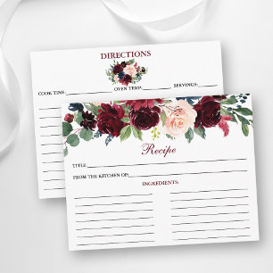 Elegant Burgundy Blue Blommigt Shower Recept Card Rådkort