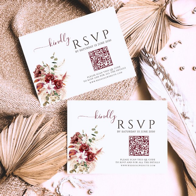 Elegant Burgundy & Blush Floral Wedding RSVP Card OSA Kort (Skapare uppladdad)