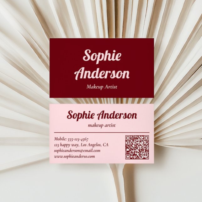 Elegant Burgundy & Blush Rosa QR-kod Visitkort (Skapare uppladdad)