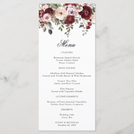 Elegant Burgundy & Blush Watercolor Blommig Bröllo Meny