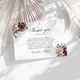 Elegant Burgundy Boho Blommigt Bröllop Tack Kort