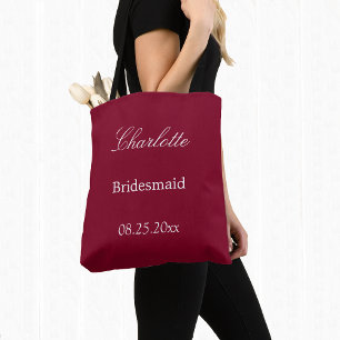 Elegant Burgundy Bridesmaid Tote Bag Tygkasse