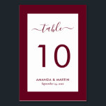 Elegant Burgundy Bröllop Bordsnummer<br><div class="desc">Elegant burgundi bröllop bordsnummer. Anpassa enkelt onlinen. Matchande artiklar som är tillgängliga för att komplettera detta moderna bordsnummer-kort för burgundy bröllop.</div>