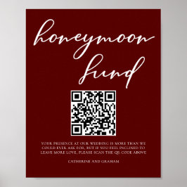 Elegant Burgundy Bröllop Honeymoon Fund QR-kod Poster