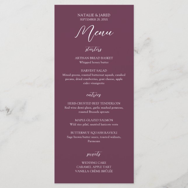 Elegant Burgundy Bröllop Menu Meny (Framsida)