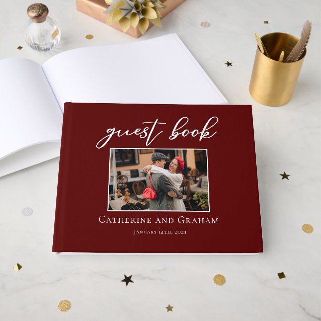 Elegant Burgundy Bröllop par Photo Gästböcker (Framsida Öppen)