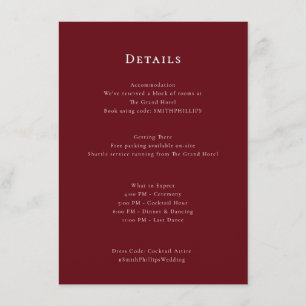 Elegant Burgundy Bröllop schemaläggningskort för h Tilläggskort