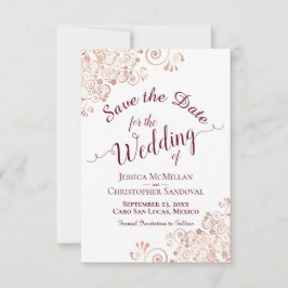 Elegant Burgundy Calligraphy & Ro Guld Bröllop Spara Datumet
