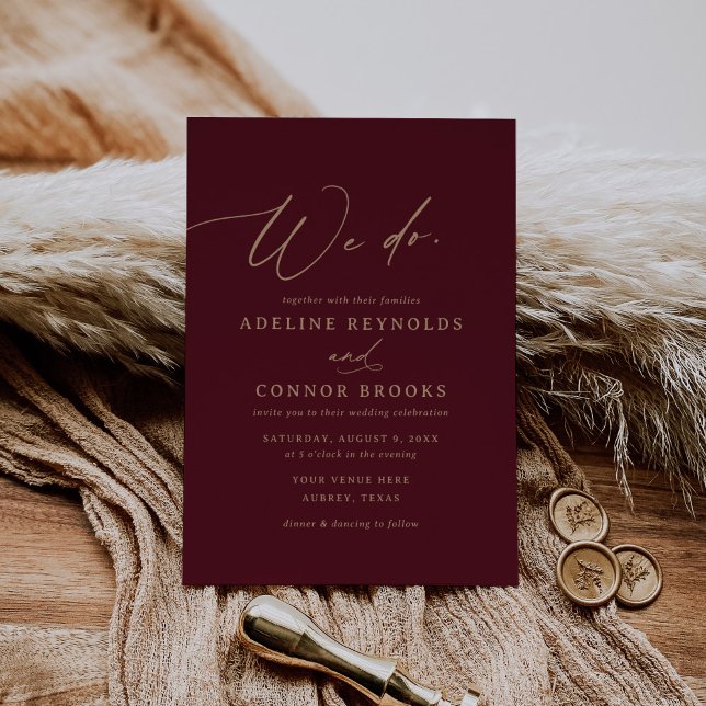 Elegant Burgundy Calligraphy Vi gör Bröllop Inbjudningar (Skapare uppladdad)