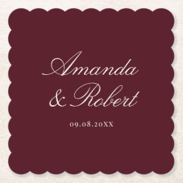 Elegant Burgundy Calligraphy Wedding Underlägg Papper