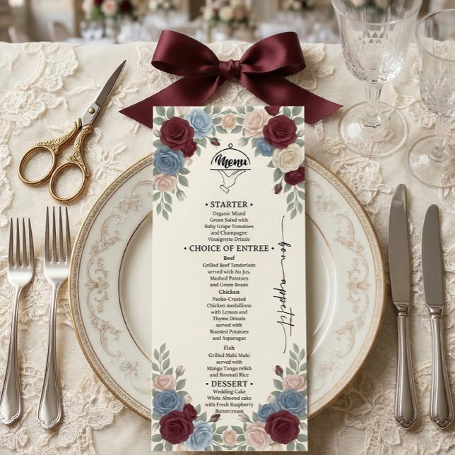 Elegant Burgundy Chic Wedding Menu Meny (Skapare uppladdad)