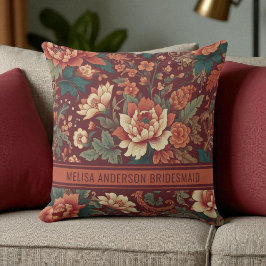 Elegant Burgundy Chinoiserie Blommigt Bridesmaid Kudde