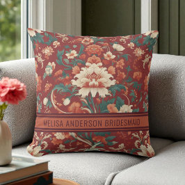 Elegant Burgundy Chinoiserie Blommigt Bridesmaid Kudde