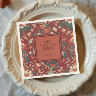 Elegant Burgundy Chinoiserie Victorian Bröllop Pappersservett