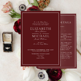 Elegant Burgundy Classic Script-information Bröllo Inbjudningar