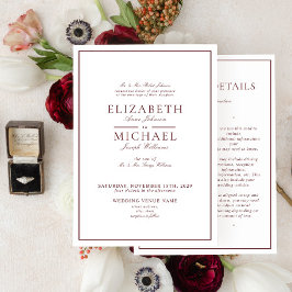 Elegant Burgundy Classic Script-information Bröllo Inbjudningar