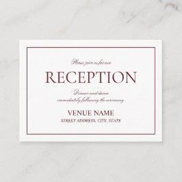 Elegant Burgundy Classic Script Reception Tilläggskort