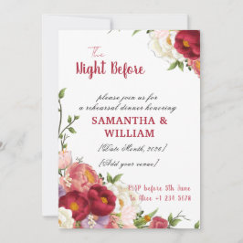 Elegant Burgundy, Crimson Floral Rehearsal Dinner Inbjudningar