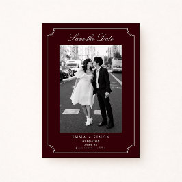 Elegant Burgundy Double Frame Photo Save the Date Tack Kort