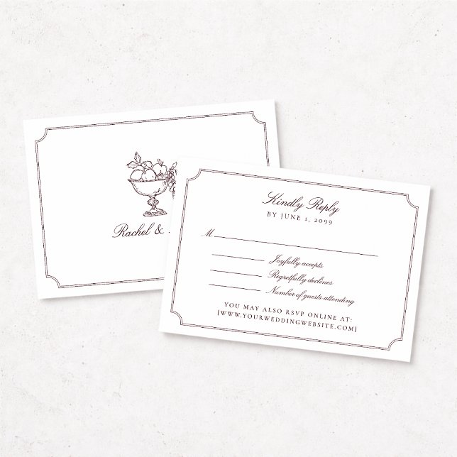 Elegant Burgundy Double Frame Wedding RSVP Card OSA Kort (Skapare uppladdad)