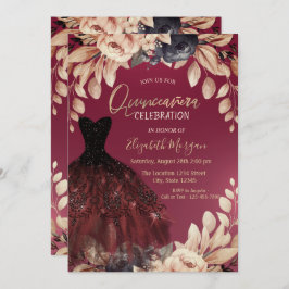 Elegant Burgundy Dress Blommigt Quinceañera Inbjudningar