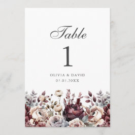 Burgunder Boho Blommig Bröllops Bordnummer