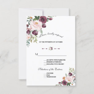 Elegant Burgundy Elfenbenskusten Blommigt Bröllop OSA Kort