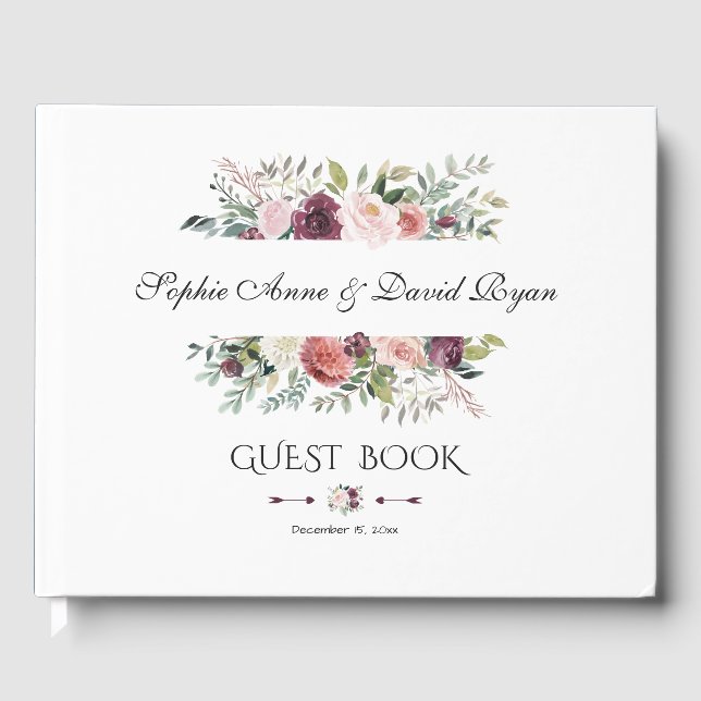 Elegant Burgundy  Elfenbenskustens Blommigt Utandn Gästböcker (Framsida)