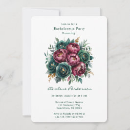 Elegant Burgundy Emerald Peony Bachelorette Party Inbjudningar