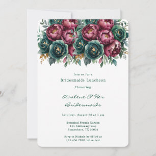 Elegant Burgundy Emerald Peony Bridesmaids Lunch Inbjudningar