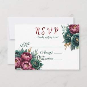 Elegant Burgundy Emerald Peony Guld Trim Bröllop OSA Kort