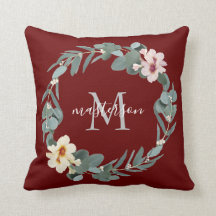 Elegant Burgundy Eucalyptus Blommigt Monogram