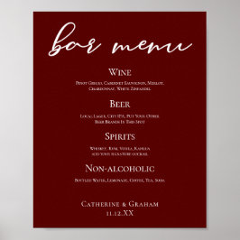Elegant Burgundy Evening Bröllop Pub Menu Poster