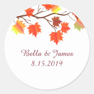 Elegant Burgundy Fall Löv Wedding Stickers Runt Klistermärke