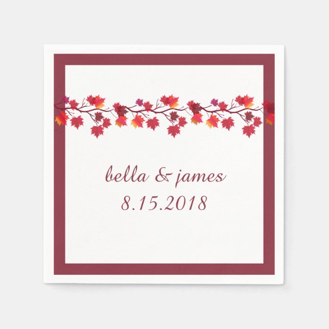 Elegant Burgundy Fall Wedding Papper Napkins Pappersservett (Framsidan)