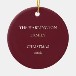 Elegant Burgundy Family Name Christmas Ornament