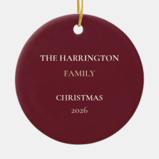 Elegant Burgundy Family Name Christmas Ornament