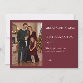 Elegant Burgundy Family Photo Christmas Card Julkort
