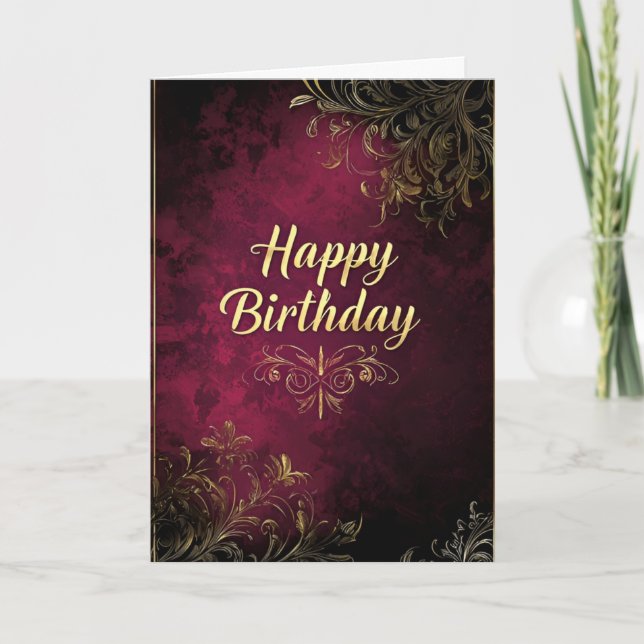 Elegant Burgundy & Faux Guld födelsedagskort Inbjudan (Framsida)