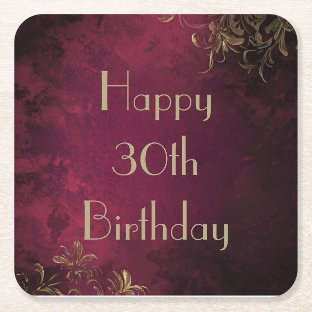 Elegant Burgundy & Faux Guld Papper Underlägg Kvadrat (Framsidan)