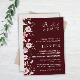 Elegant Burgundy Floral Bridal Shower Invitation Inbjudningar