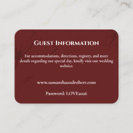 Elegant Burgundy Floral Line Art Wedding Details Tilläggskort