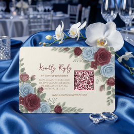 Elegant Burgundy Floral Modern QR Code Wedding OSA Kort