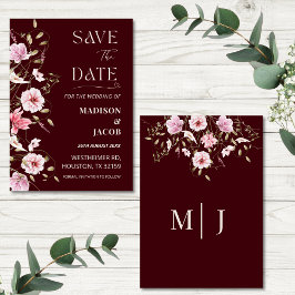 Elegant Burgundy Floral Save the Date Card Inbjudningar
