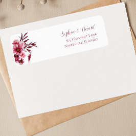 Elegant Burgundy Floral Wedding Address Labels Returadress Etikett