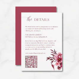 Elegant Burgundy Floral Wedding Details Card QR  Tilläggskort