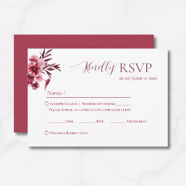 Elegant Burgundy Floral Wedding RSVP Card OSA Kort