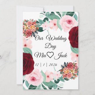 Elegant Burgundy Floral Wedding Welcome Sign Invit Inbjudningar