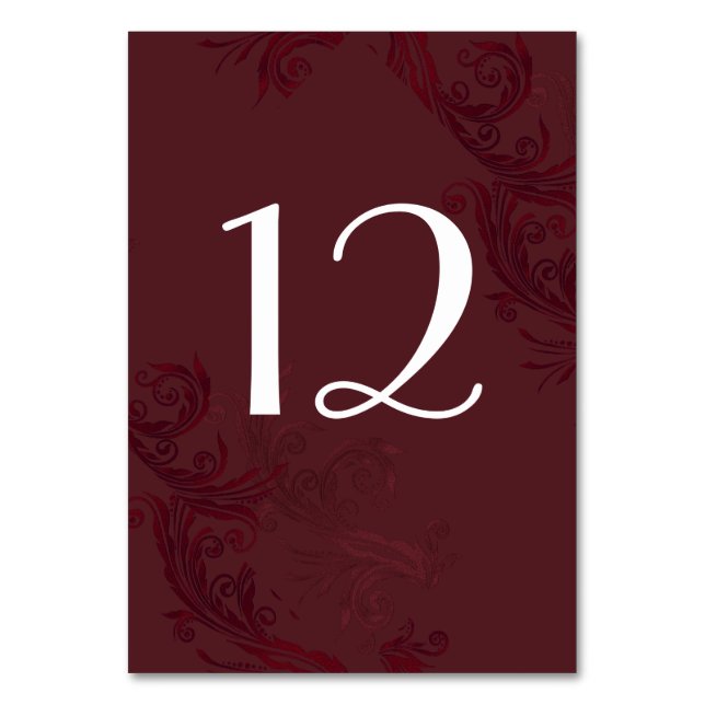 Elegant Burgundy Flourish Bröllop Bordsnummer (Framsidan)